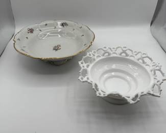 Lot #193 Vintage Kutschenruher Selb Bavaria German Porcelain Floral Gilt Rim Bowl with White Openwork Ceramic Bowl