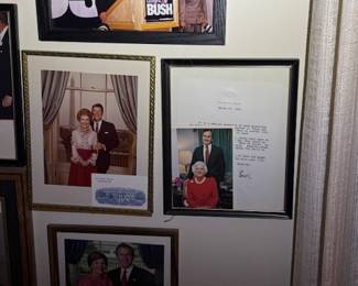 Presidential Autograph Display
Framed photographs and signed memorabilia featuring multiple U.S. presidents and first ladies. A striking patriotic collection showcasing moments of American history and leadership.