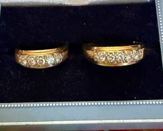 Pair of Diamond Gold Bands
Elegant matching diamond bands crafted in rich yellow gold. Each ring features a row of sparkling round-cut diamonds for timeless style and brilliance — perfect as wedding bands or anniversary rings.