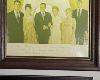 Historic Presidential Family Portrait
Framed signed photo of a U.S. president with first lady and family, personalized with an inscription. A rare and elegant collectible showcasing mid-century American political history.