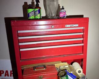 Craftsman Rolling Tool Chest
Large red Craftsman rolling tool chest packed with assorted vintage hand tools, hardware, and supplies. Heavy-duty storage piece ideal for workshops, garages, or collectors of classic American tools.