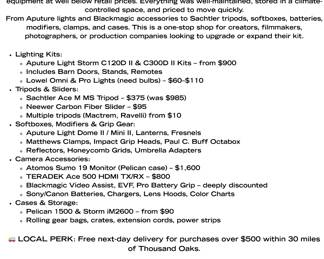 STUDIO GEAR SALE PRODUCTIONREADY EQUIPMENT, PRICED TO MOVE Thousand Oaks, CA Local Pickup or Delivery Available Were clearing out our inhouse studio and offering lightly used, highquali