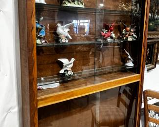 Custom Glass Shelves Cabinet Tall / narrow 
Sliding Glass doors on top & Bottom
45 1/2” wide / Only 7” deep ! 