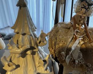 Ceramic Tree small….Wood Doll/Antique Dress / cute