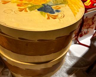 Tole Painted  Sewing Boxes / (2) round