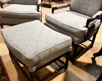 French Style Chairs w/Ottoman / blue print