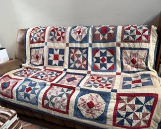 Red White and Blue Patchwork Quilt with Star Pattern