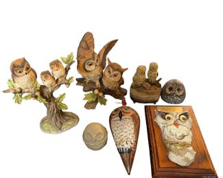 Darling Owl Collection Including Lefton Owl Tinket Box Owl Ornament and Owl Figurines