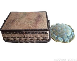 Vintage Sewing Box and Pin Cushion