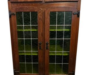 Solid Wood Cabinet with Black Hardware and Frosted Glass Detail