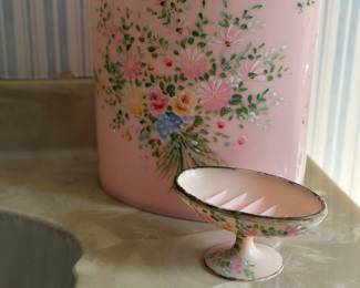 Vintage bathroom trash can, vintage sheet sets