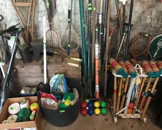 Croquet, bocce, shoves, metal stakes, snowshoes, gardening fertilizers, etc.