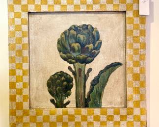 $80 - Green artichoke with checked frame - 24x1