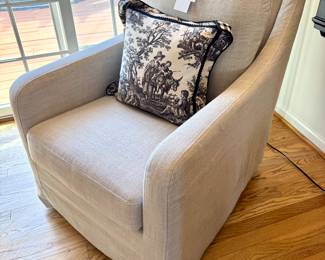 $280 - Beige Swivel Rocker- 29x34x37; $12 - Toile pillow fiber filled -16x14