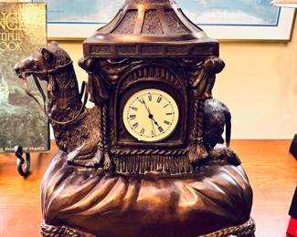 $500 - Maitland Smith Verdi Bronze Patina Camel Clock - 16x12x20