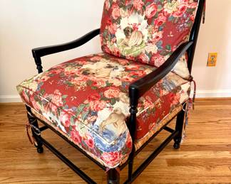 $550 - Black chair with rush seat and cushions - 29x26x39
