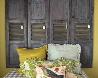 $30 (each) - Shutters (4 available); $40 - Newport pillow of Bird; $100 (each) - Custom linen floral pillow (2 available)- 35x16