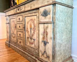$850 - Oversized French style painted buffet with velvet lined drawers - 82x20x44