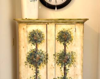 $90- Habersham plantation topiary style 2 door armoire - 40x13.5x54.5; $48 - wall clock; $28 - floral container