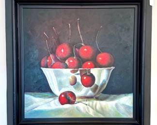 $200 - Large format, Cherries in a fruit bowl wall art- 46x3.5