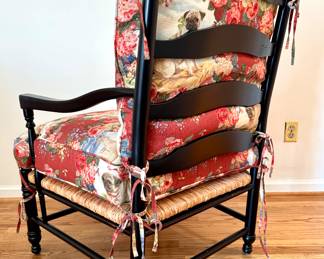 $550 - Black chair with rush seat and cushions - 29x26x39