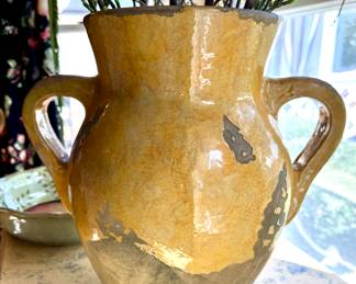 $80 — Antique look French confit pot with yellow glaze