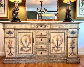 $850 - Oversized French style painted buffet with velvet lined drawers - 82x20x44