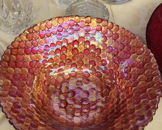 Vintage Ruby Red Glass Bubble Art Bowl