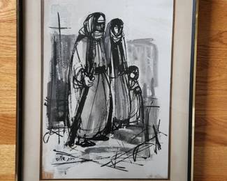 Ruth Schloss (1922-2013) signed original artwork. Framed 18" x 24.5". Artwork size is 13" x 19".