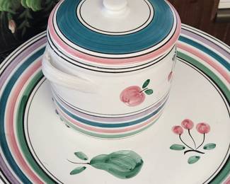 Caleca Italy large 17" round serving platter and cookie jar (6" x 6")