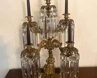 Joan of Arc bronze and crystal candelabra