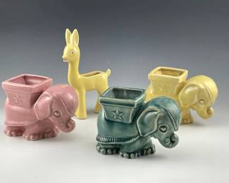 Vintage Shawnee Deer Planter And 3 Elephant Planters