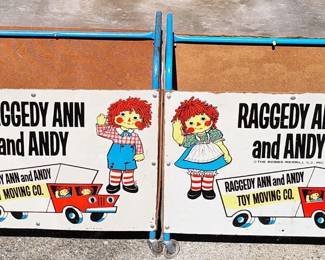 2 Vintage Raggedy Ann  Andy Moving Toy Box On Rollers