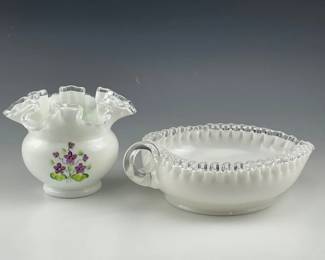 FENTON Silvercrest Rose Bowl Vase and Heart Shaped Candy Dish