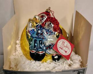 1998 KSA Polonaise Collection Raggedy Ann Andy On Moon Glass Ornament