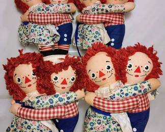 4 Vintage Knickerbocker Raggedy Ann  Andy Plush Hugging Dolls, 7 T