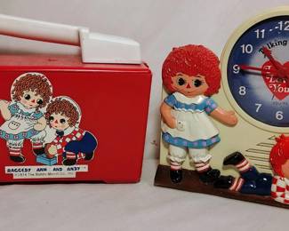 1974 Raggedy Ann Andy Shoeshine Kit And 1974 Raggedy Ann  Andy Talking Alarm Clock