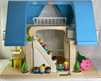 Vintage 1989 Little Tikes Blue Roof Dollhouse Extras