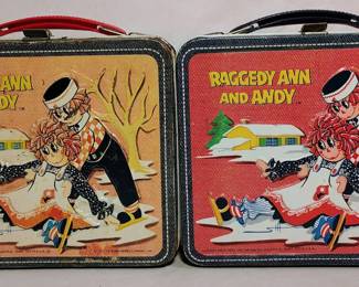2 Vintage Raggedy Ann  Andy 70s Lunch Boxes With Thermos