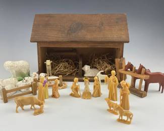 Miniature Nativity Figures with Manger