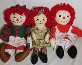 3 Vintage Holiday Raggedy Ann Dolls