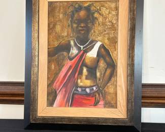 Framed Painting Of An African Girl Signed Dated
