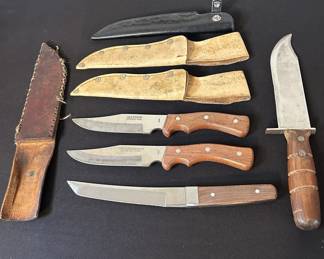 4 Vtg Fixed Blade Knives Sheaths