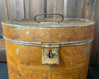 Vintage Burnt Orange Metal Hat Box