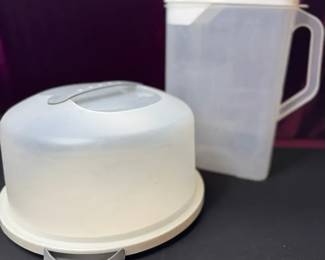 Plastic Cake, Carrier And Large Plastic Pitcher