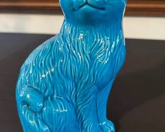 Vintage Chinese Turquoise Porcelain Cat