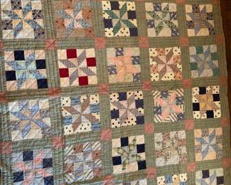 87 X 72 Vintage Quilt in Olive Green and Patchwork