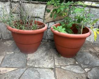 2 Large Round ClayColored Planters