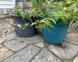 2 Large Outdoor Planters Blue Gray