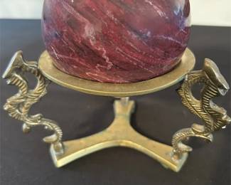 Brass Tripod With Orb Polished Stone Sphere